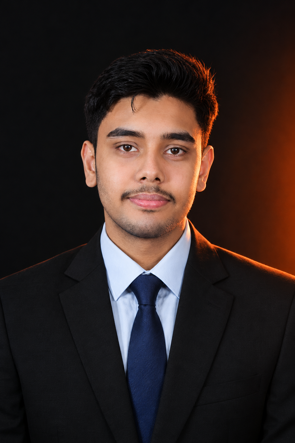 Arpan Chowdhury in a dark suit and tie against a dark studio background.